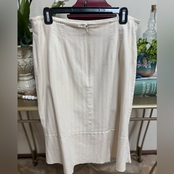 J. JILL LINEN BLEND CREAM AND GOLD STRIPE DRESSY BUSINESS FLARE SKIRT SZ 14 - Picture 2 of 7